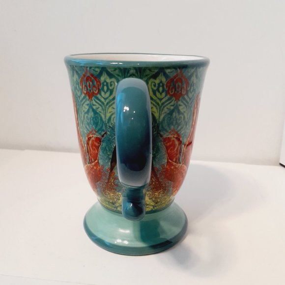 SUSAN WINGET THE STUDIO SHOP Footed MUG abstract Coffee Mug teal yellow orange - Picture 2 of 6